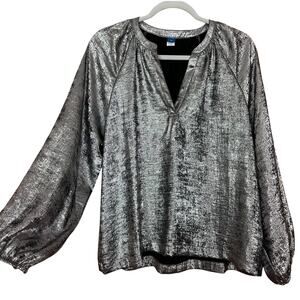 Old Navy Silver Long Sleeve Blouse Metallic Womens Size Medium M